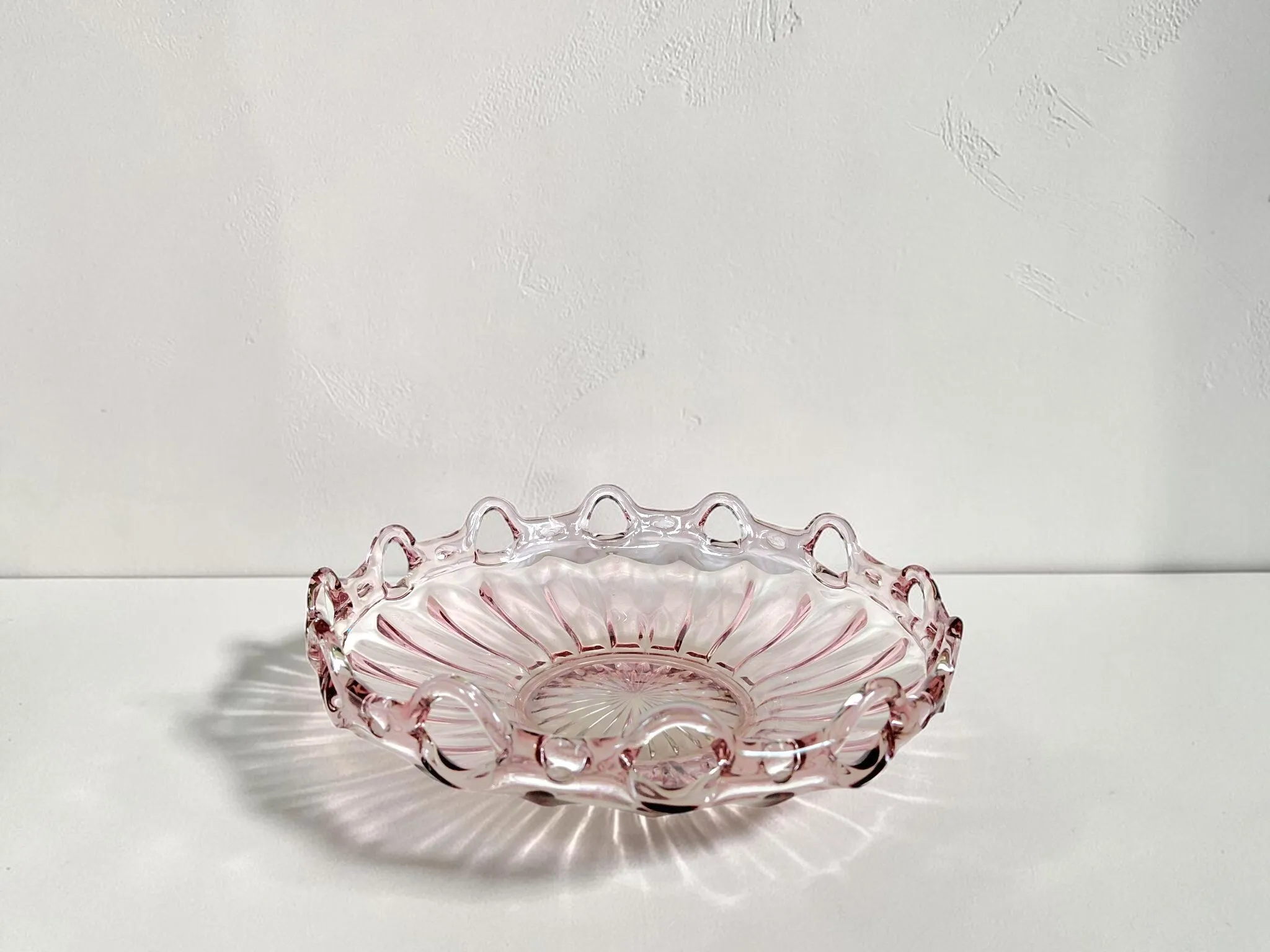 Large Pink Glass Lace Edge Bowl