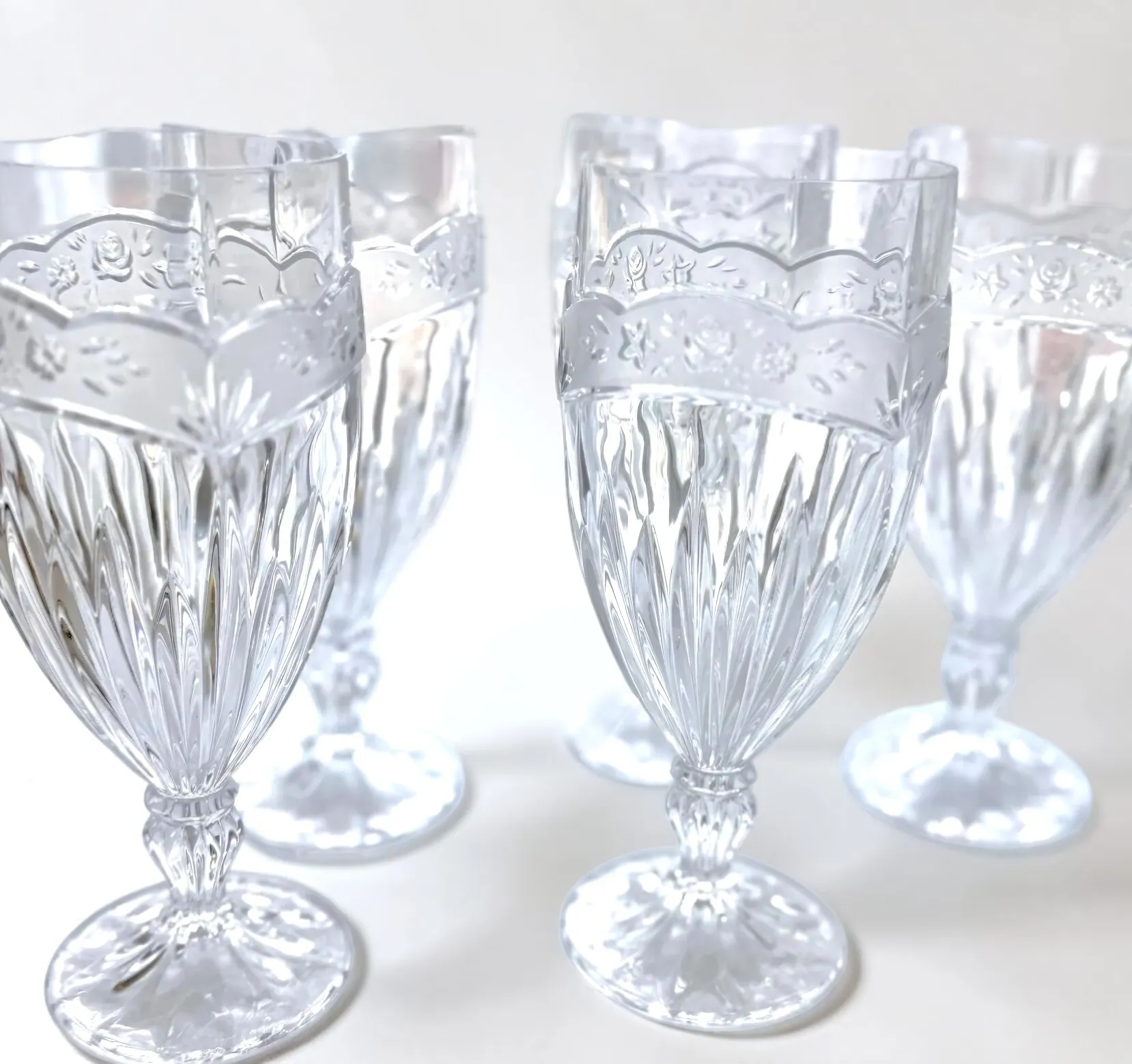 Vintage Rose Pattern Glass Goblets