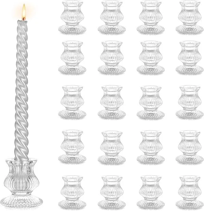 Ribbed Crystal Taper Candle Holders