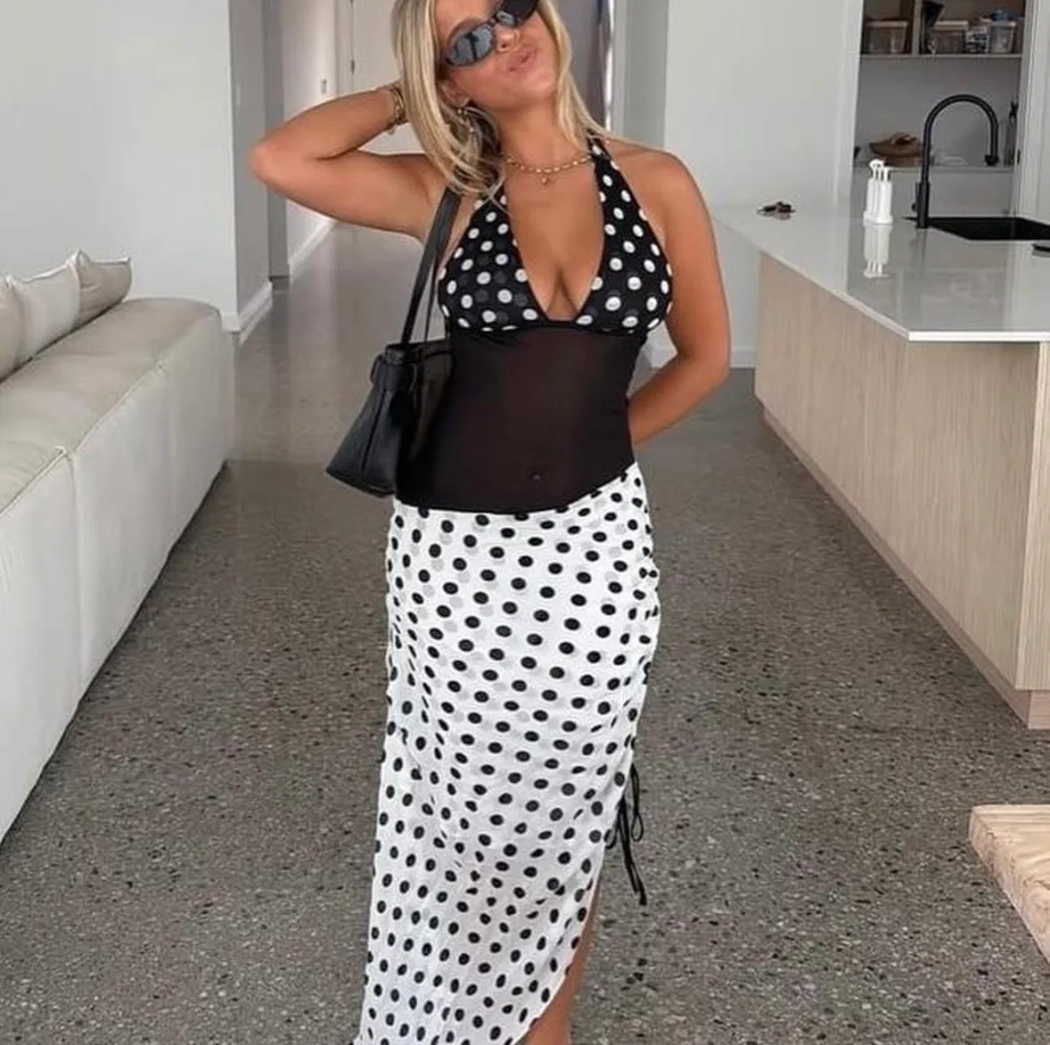 Benni Marnie maxi dress - b/w polka 