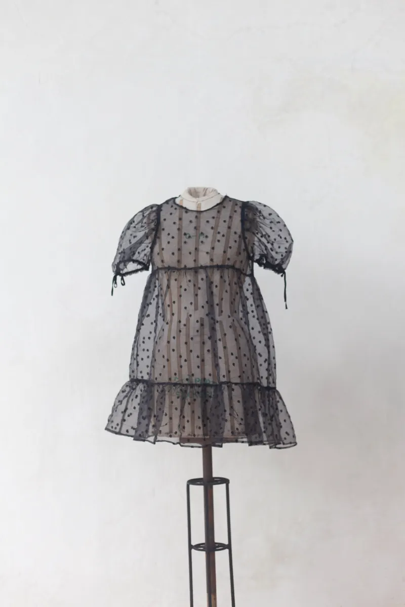  Black Sheer Short Polkadot Dress 