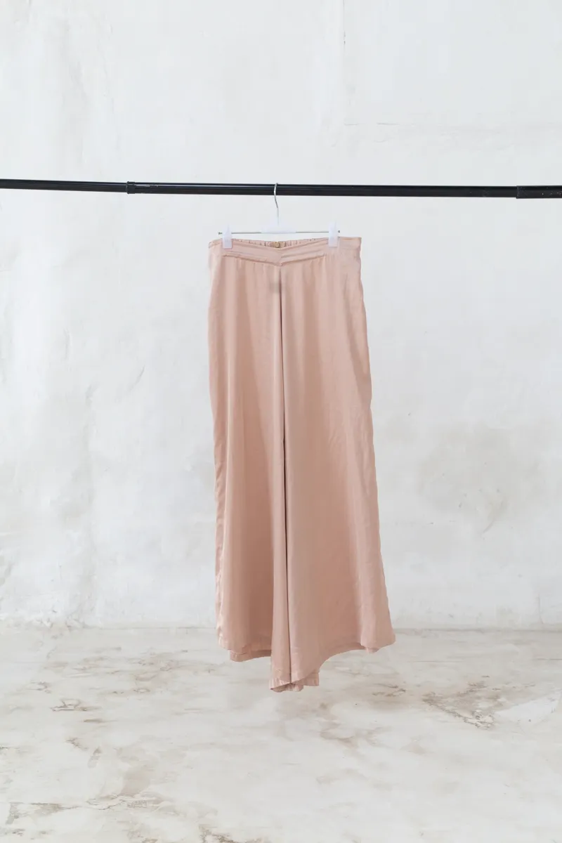 Nude Pink Satin Palazzo Trousers