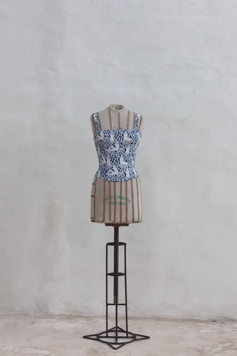Blue and White Top with Prints