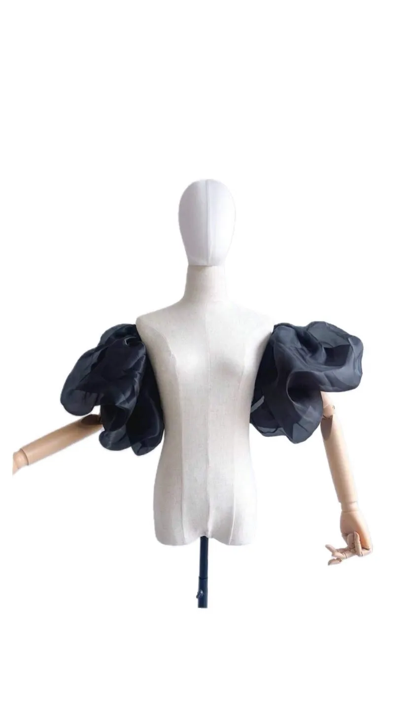 Black Sheer Puff Sleeves