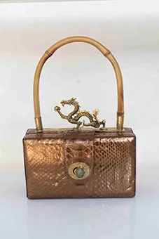 Metallic Bronze Design Bag with Snake and Bamboo Handle