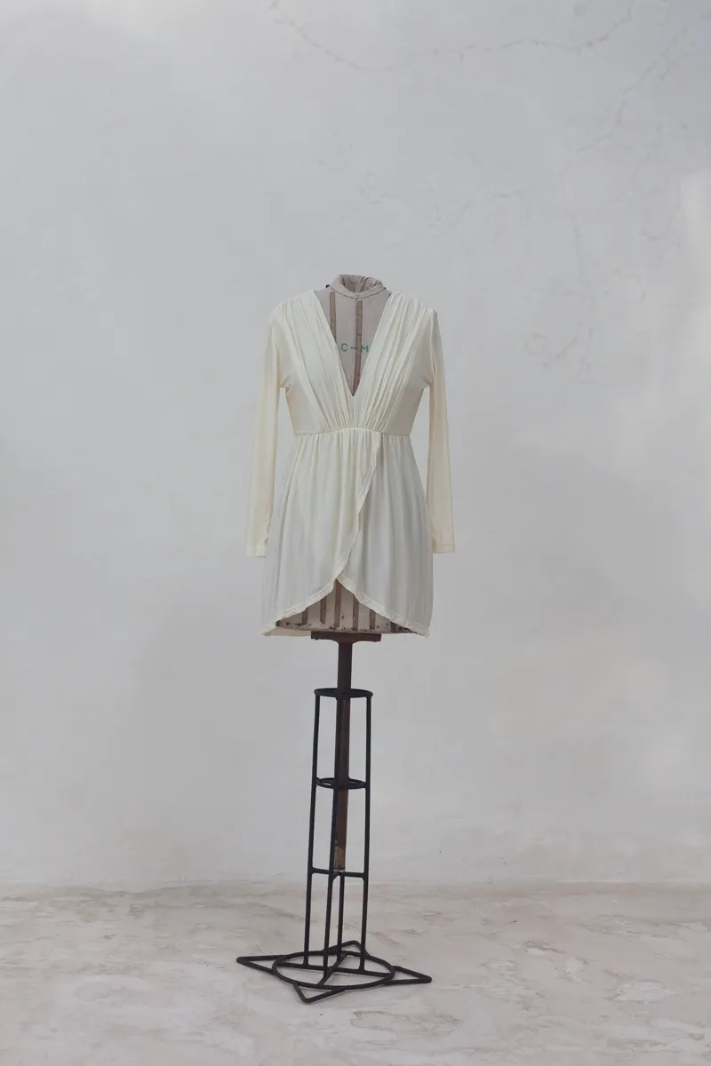 Short Cream  Dress with V-Neck