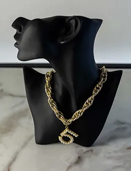 Chunky Gold Necklace with Number 5 Pearl Pendant