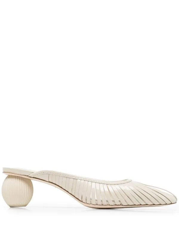White Leather Mules with Ball Shaped Heel