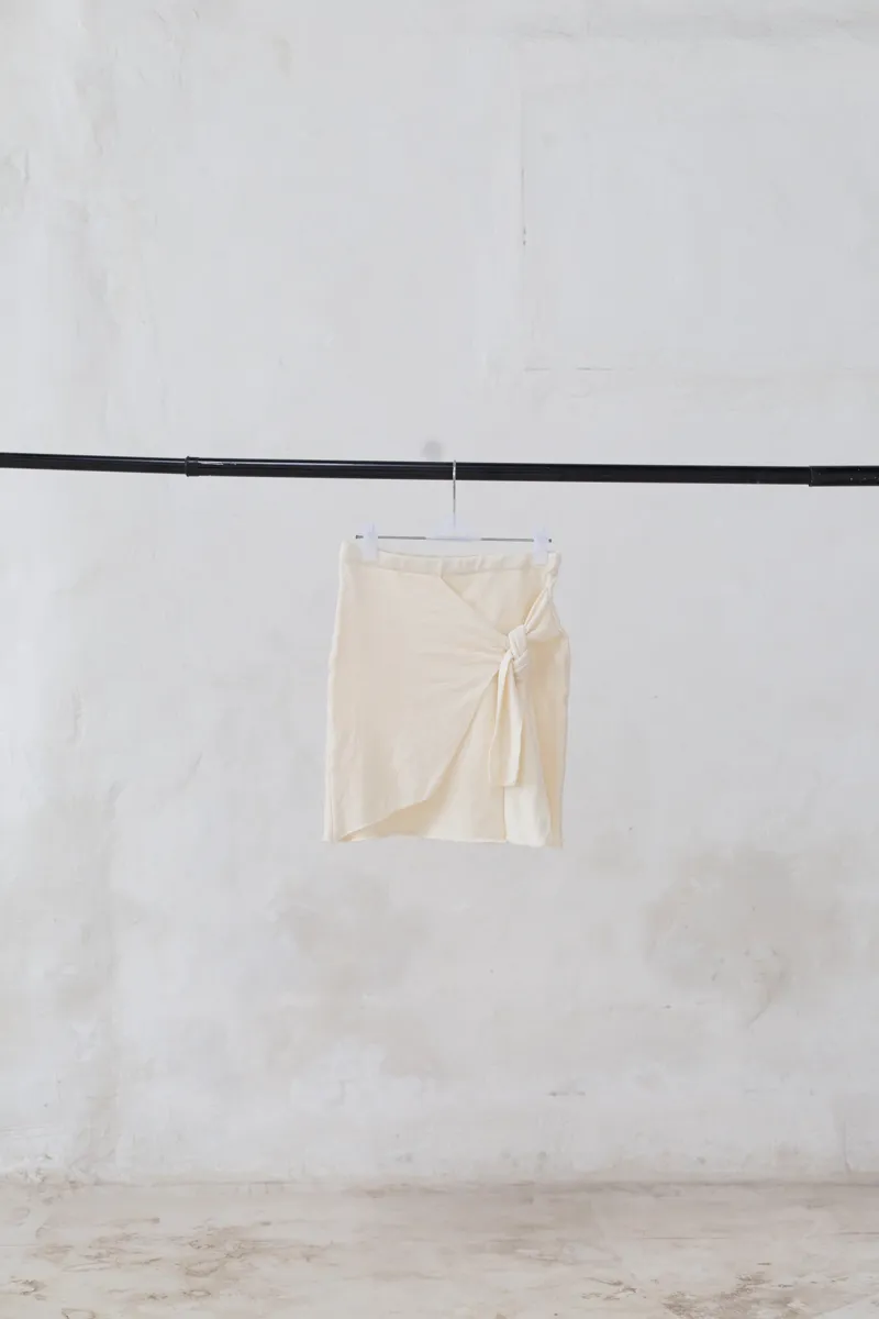  Off-White Skirt with Front Tie