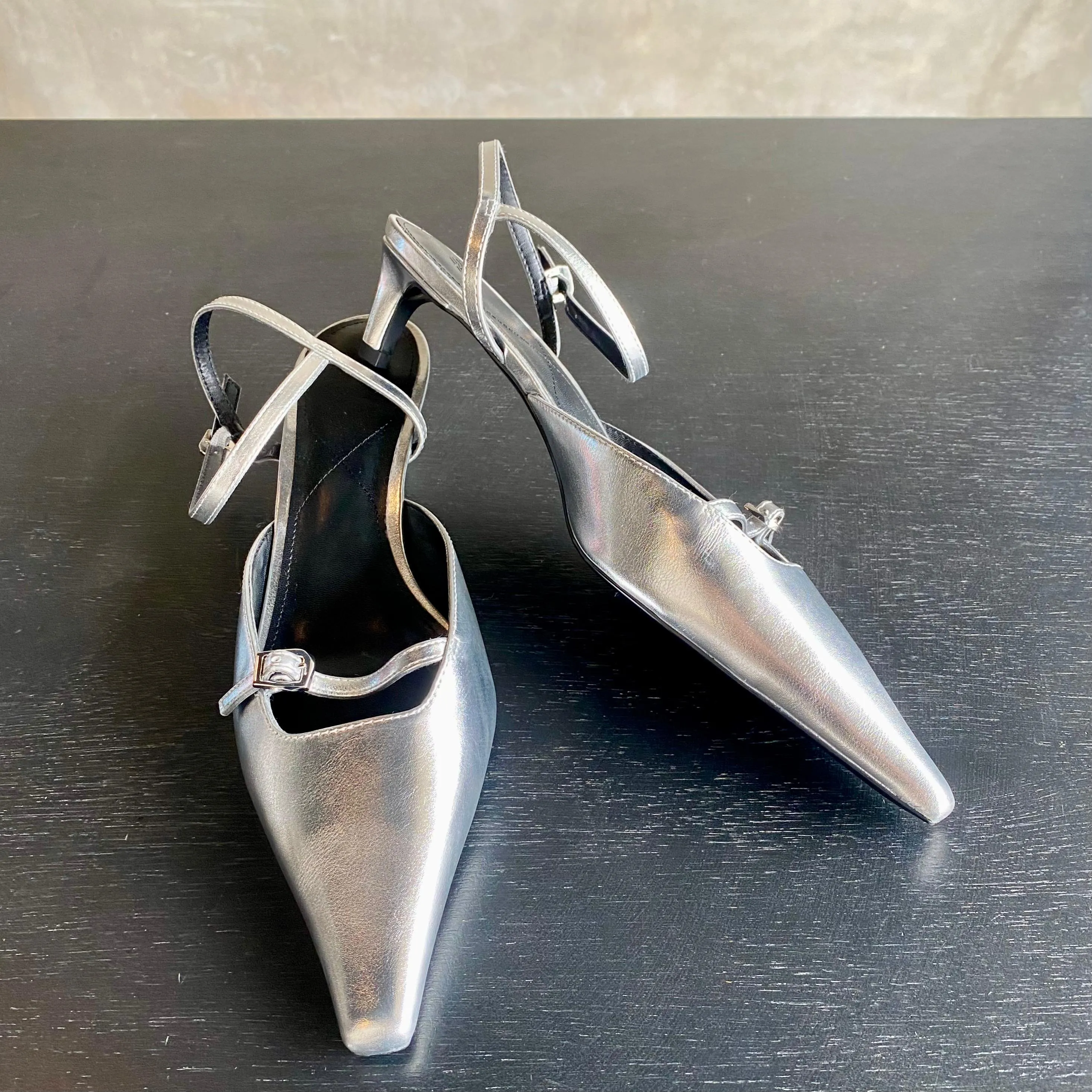 Metallic Pointy Slingback Heels