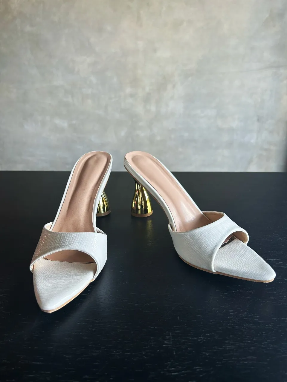 White Mules with Gold Heels