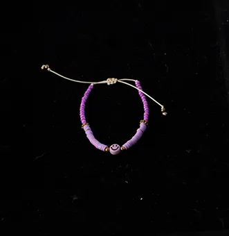 Lilac Bead and Smiley Charm Bracelet