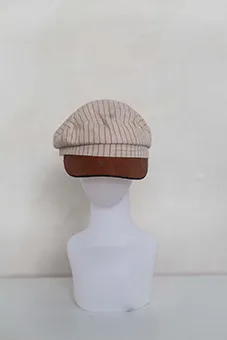 Striped Newsboy Cap with Leather Brim