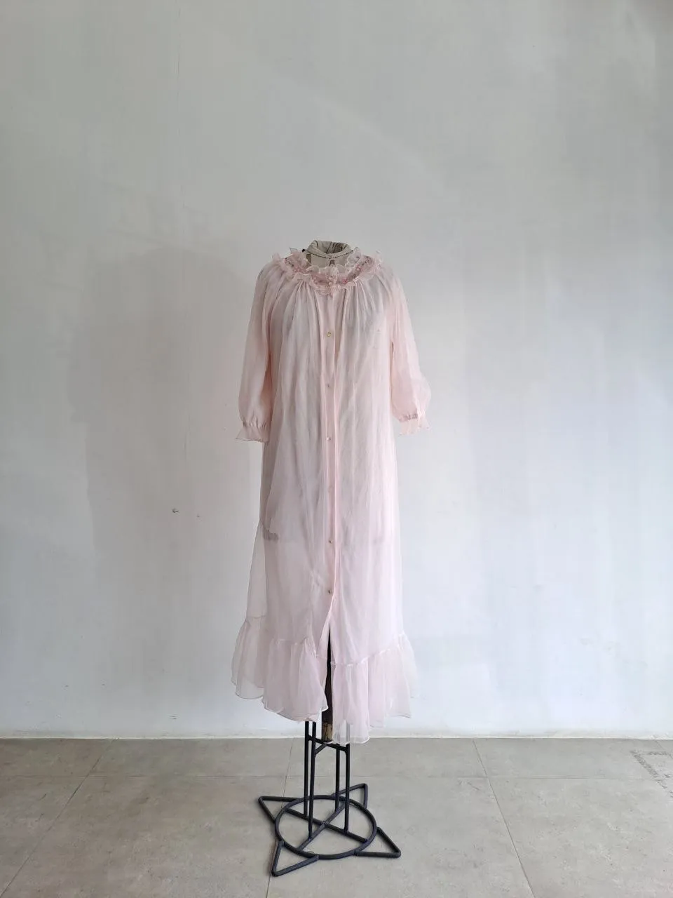 Pink Sheer Ruffle Vintage Night Gown