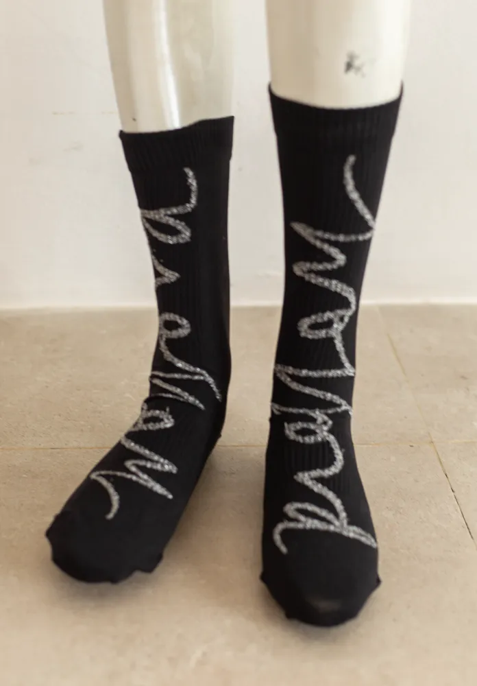  Black Socks with Grey "Wolford" Logo
