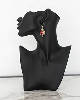 Antique Silver Earrings with Red Rhinestones