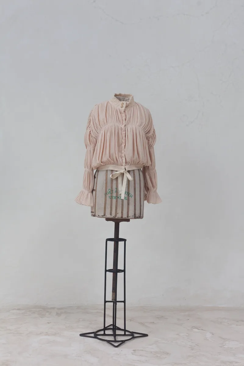Pale Pink Silk Ruched Blouse