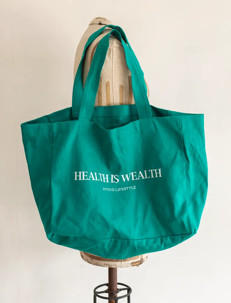 Green "Health is Wealth" Tote Bag