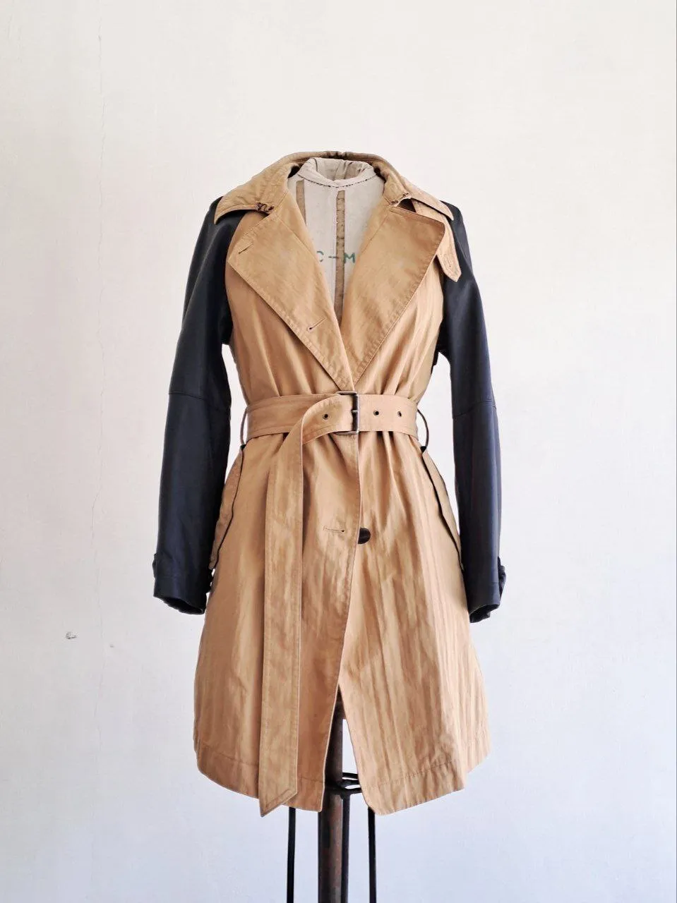 Leather and Cotton Trench Coat
