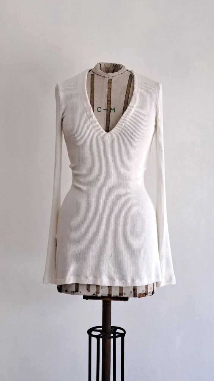 Long Sleeve V-Neck White Top