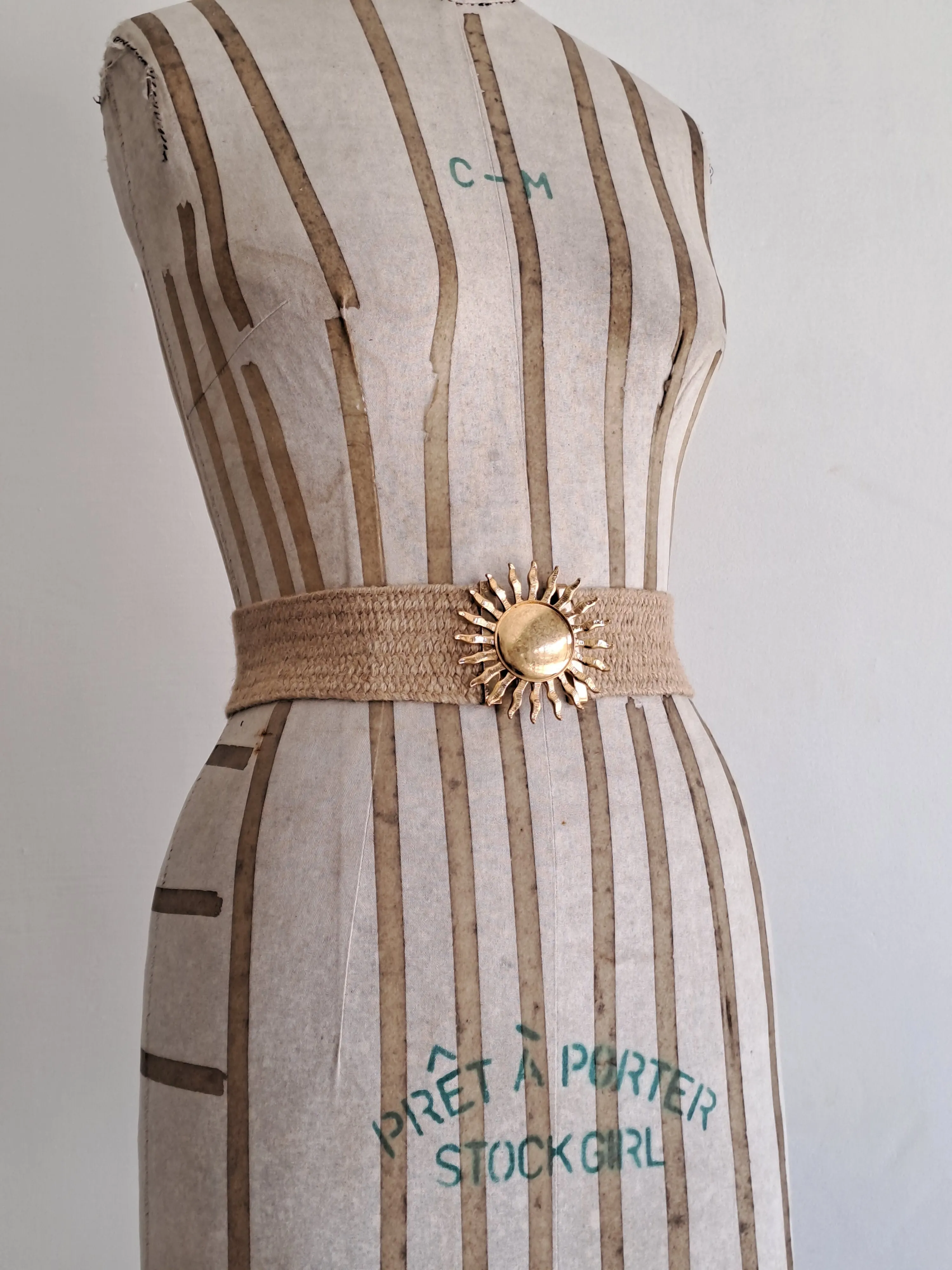 Straw Belt with Gold Sun