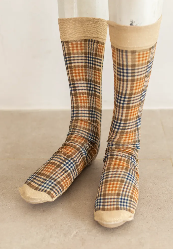 Orange, Brown, Gold and Navy Chequered Socks