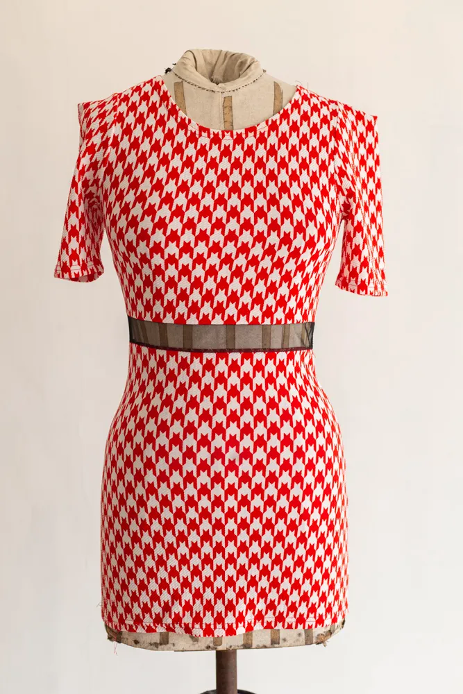 Red And White Chequered Knitted Set ( Top and Skirt)