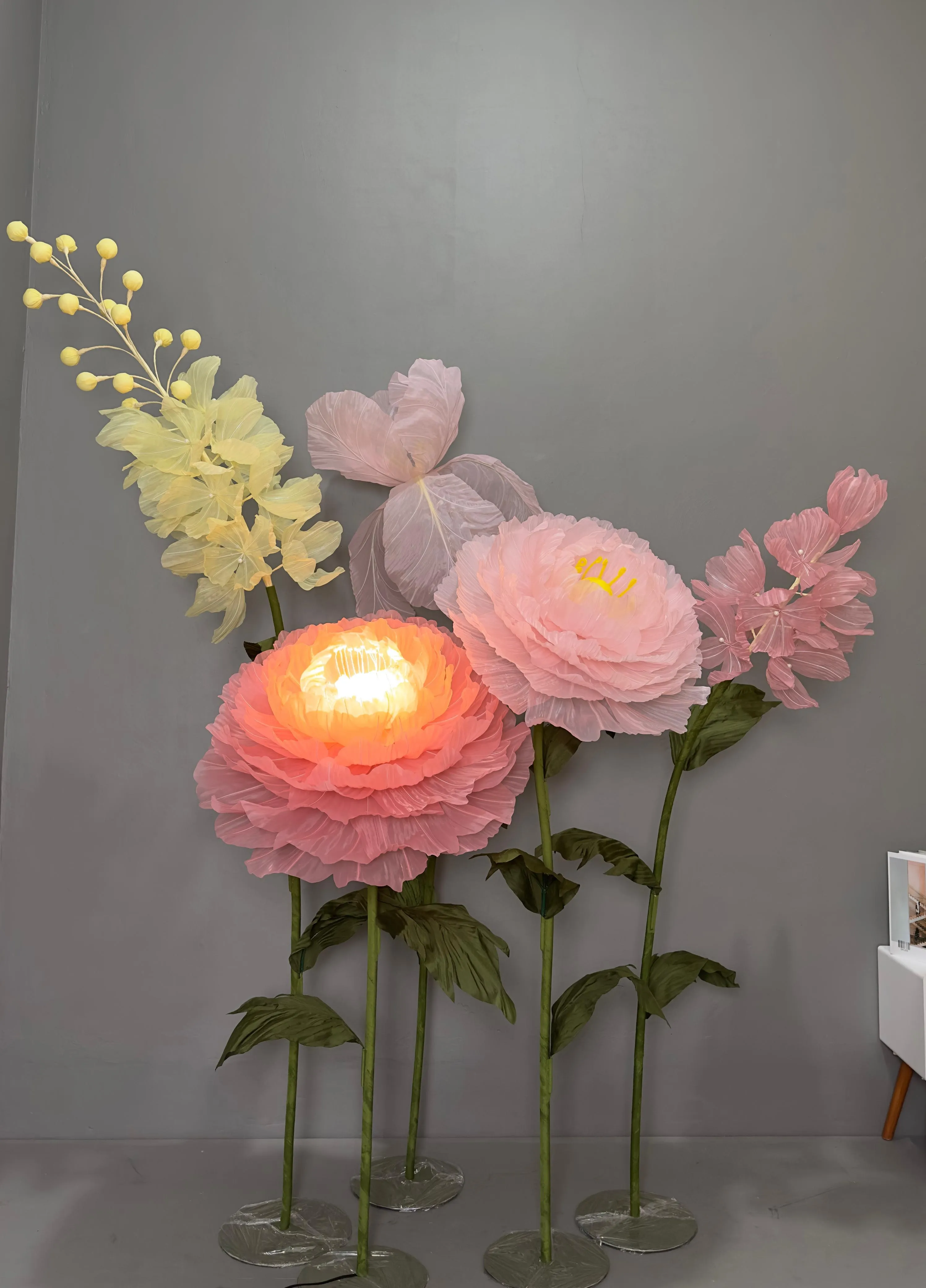 Giant Dusty Pink and Yellow Flowers