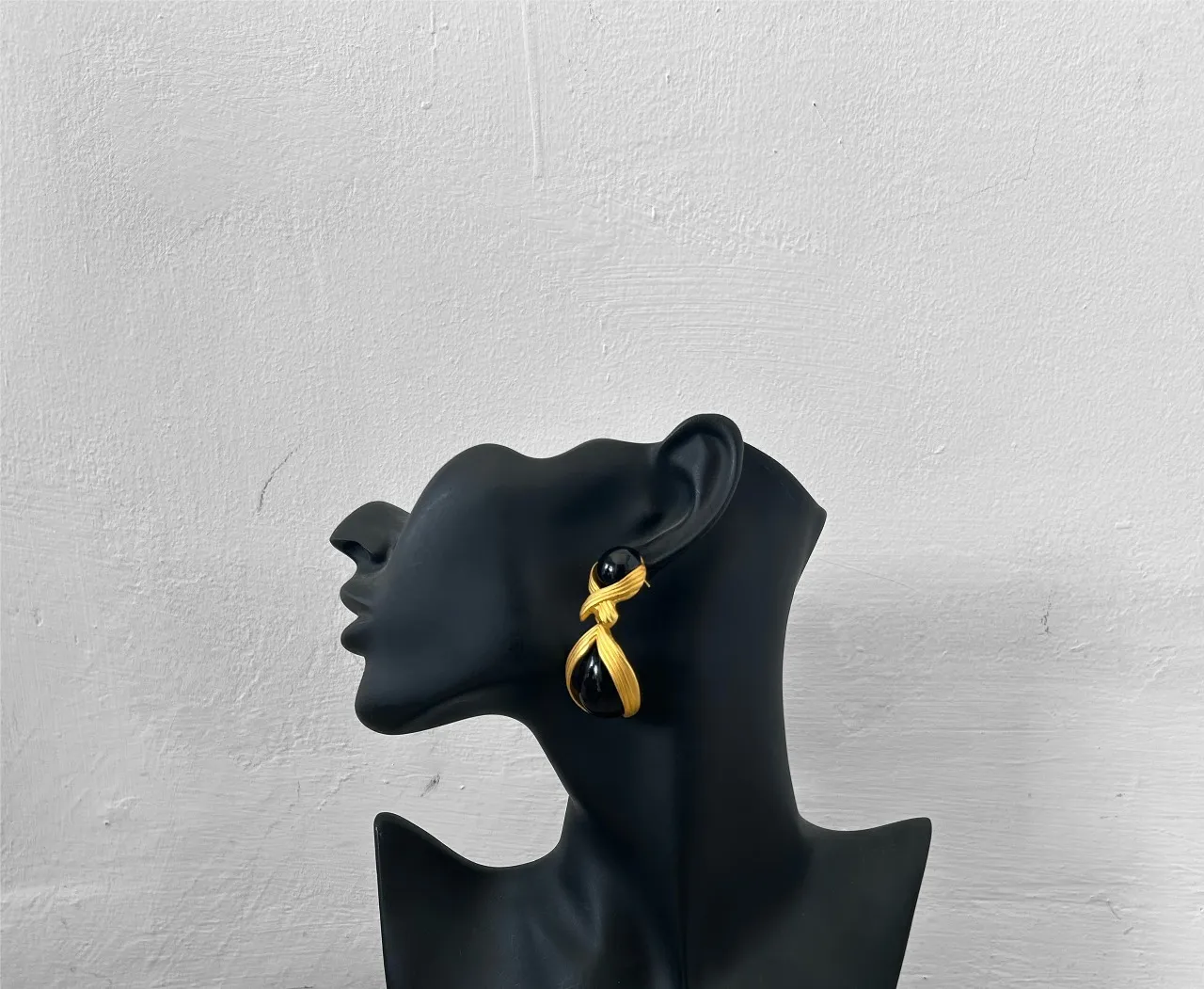 Black and Gold Double Stone Earrings