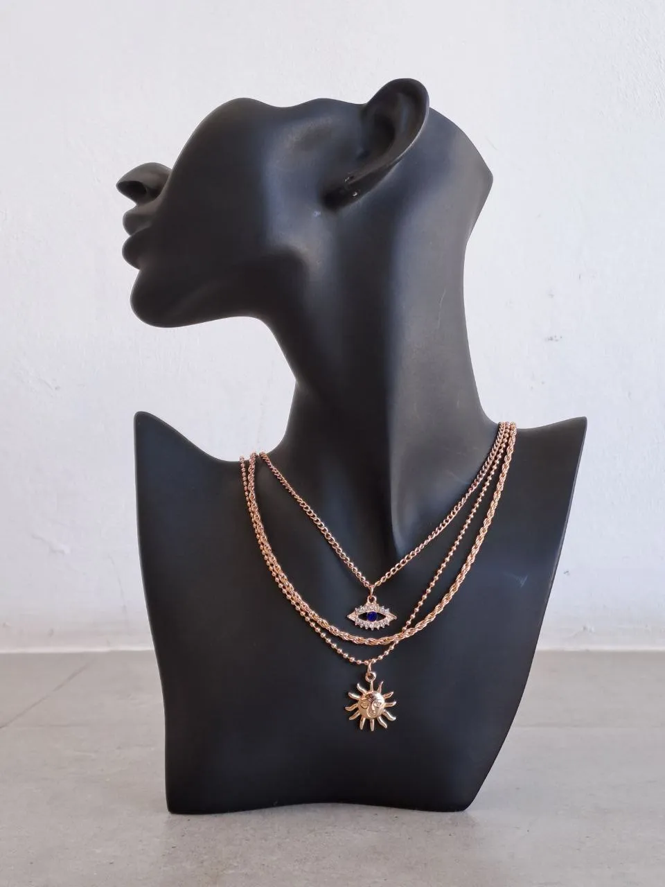 Layered Chain with Eye and Sun Pendant