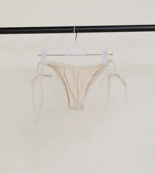 Ruched White Tie-Side Bikini Bottoms