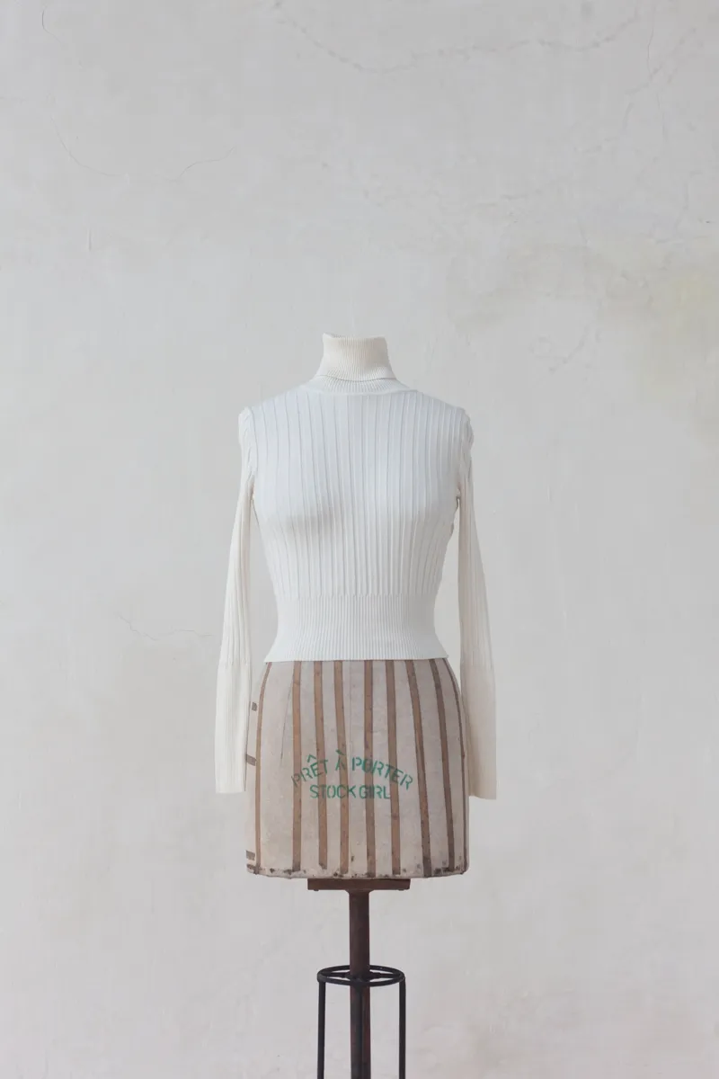 Cream Ribbed Turtle Neck