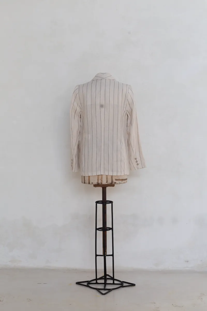 Cream Striped Linen Blazer