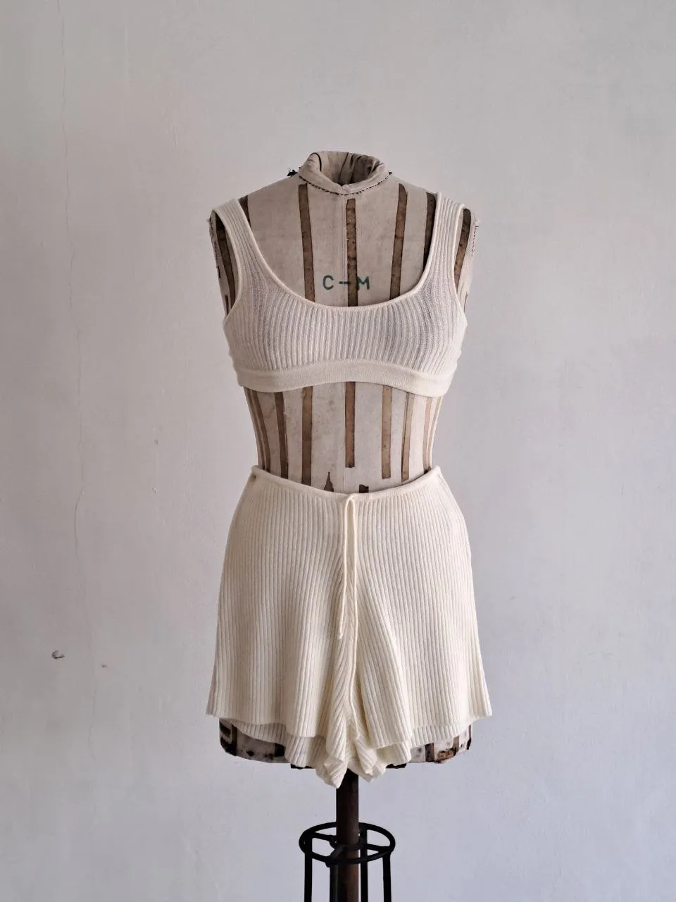 Knitted Cream Bra (set)
