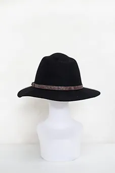 Black Fedora Hat with Brown Leather Strap
