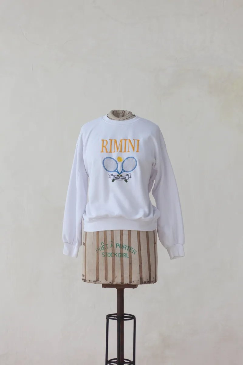 White Sweater with Tennis Racquets Embroidery