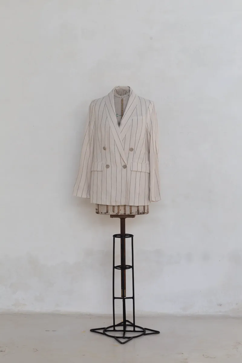 Cream Striped Linen Blazer