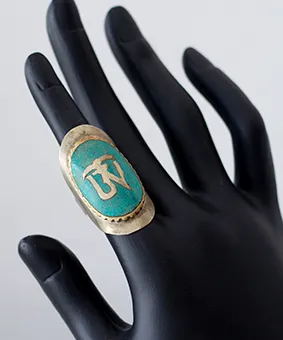 Turquoise, Gold and Silver Emblem Ring