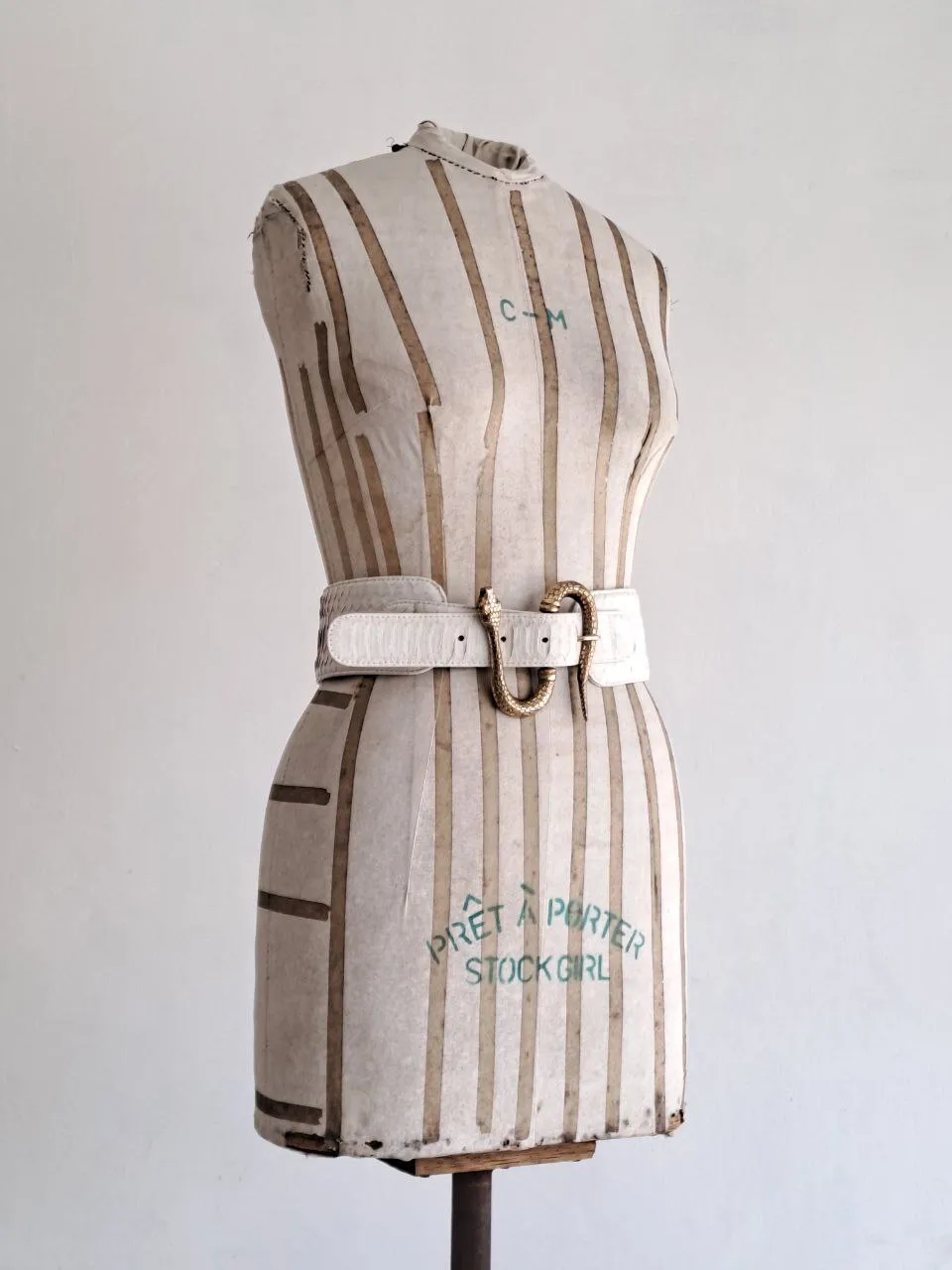 White Snake Skin Belt with Snake Shaped Buckle