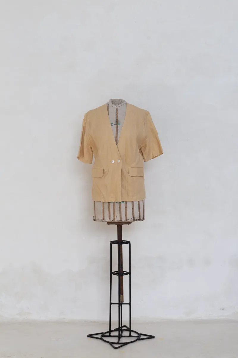 Cream Double Breasted Linen Jacket