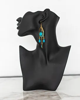 Turquoise and Gold Boho Drop Earrings