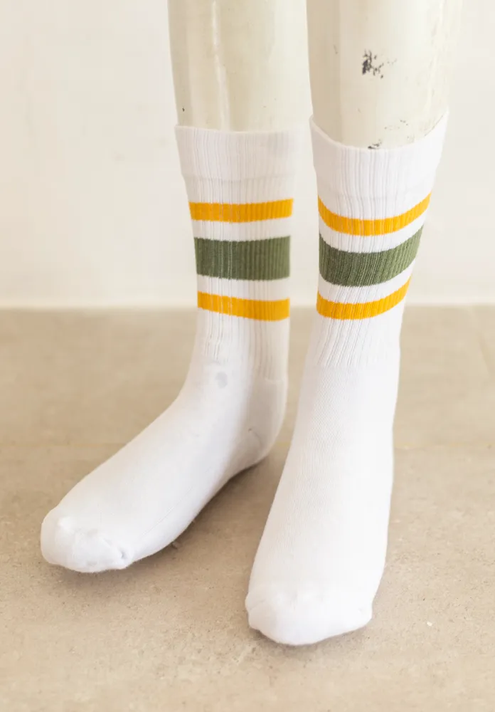 White Socks with Orange and Khaki Stripes
