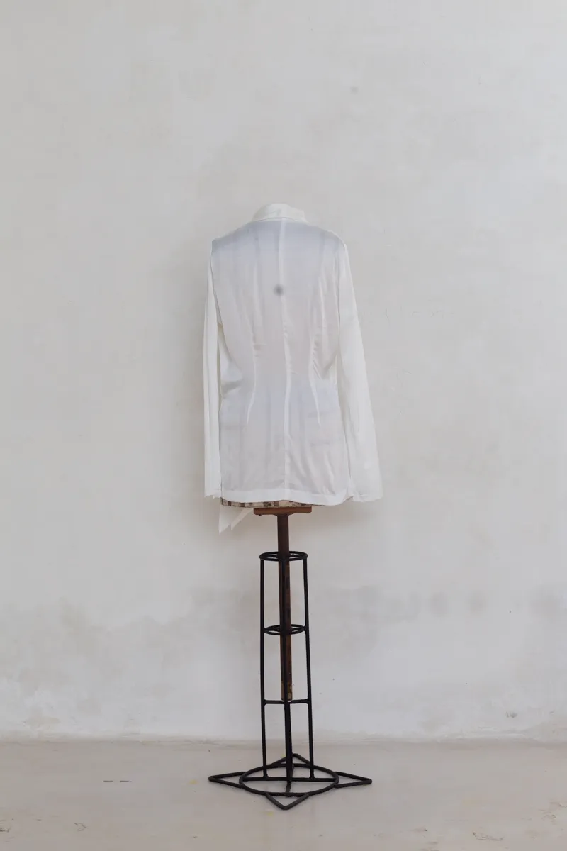 White Draped Silk Blouse 