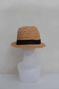  Straw Fedora Hat with Black Ribbon 