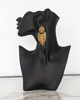 Gold Vintage Style Drop Earrings with Blue Beads