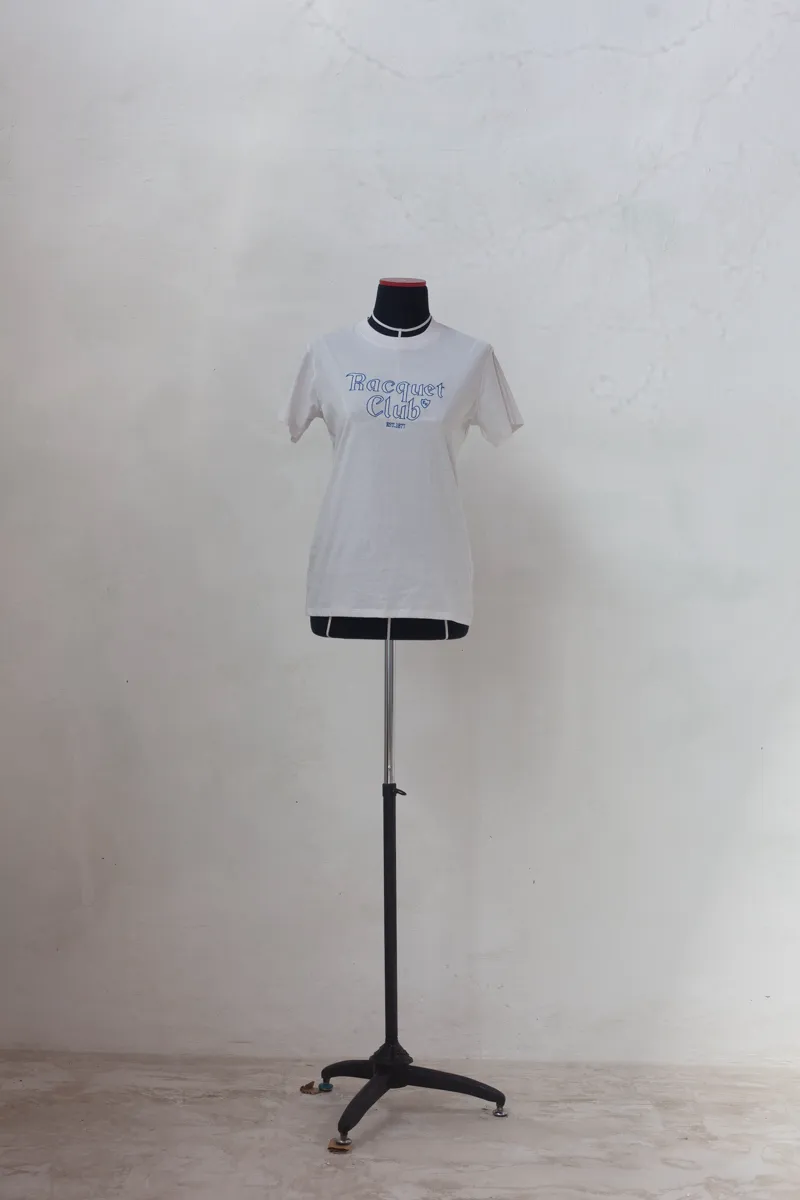 T-Shirt with Blue "Raquet Club" Print