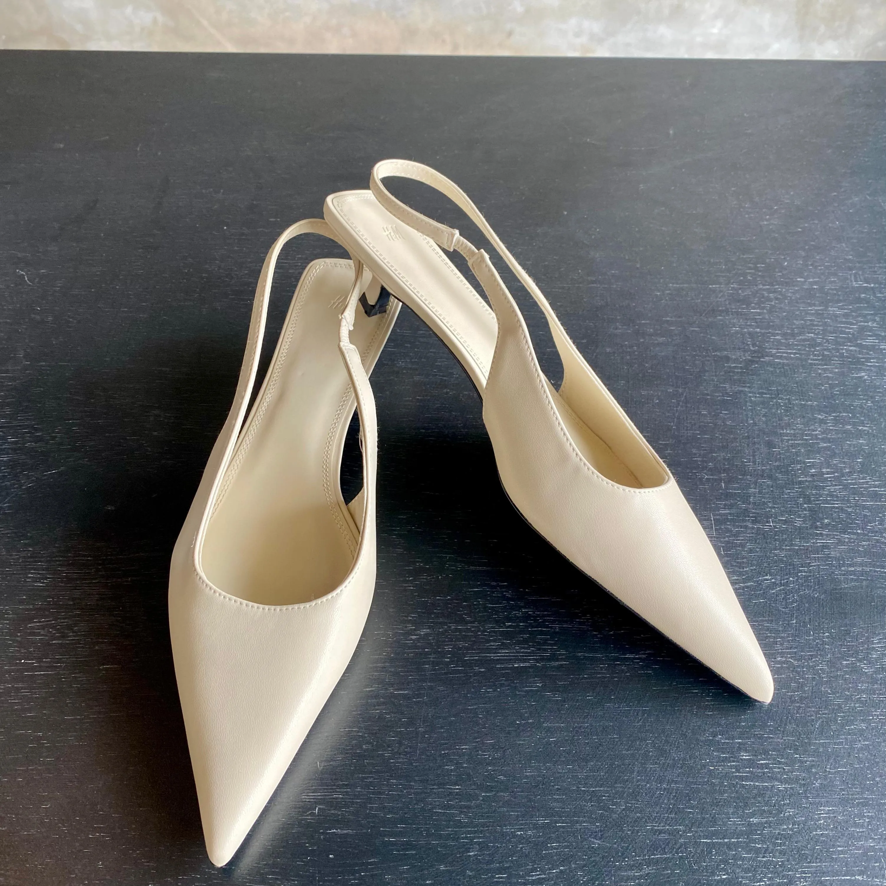 Cream Pointy Slingback Heels