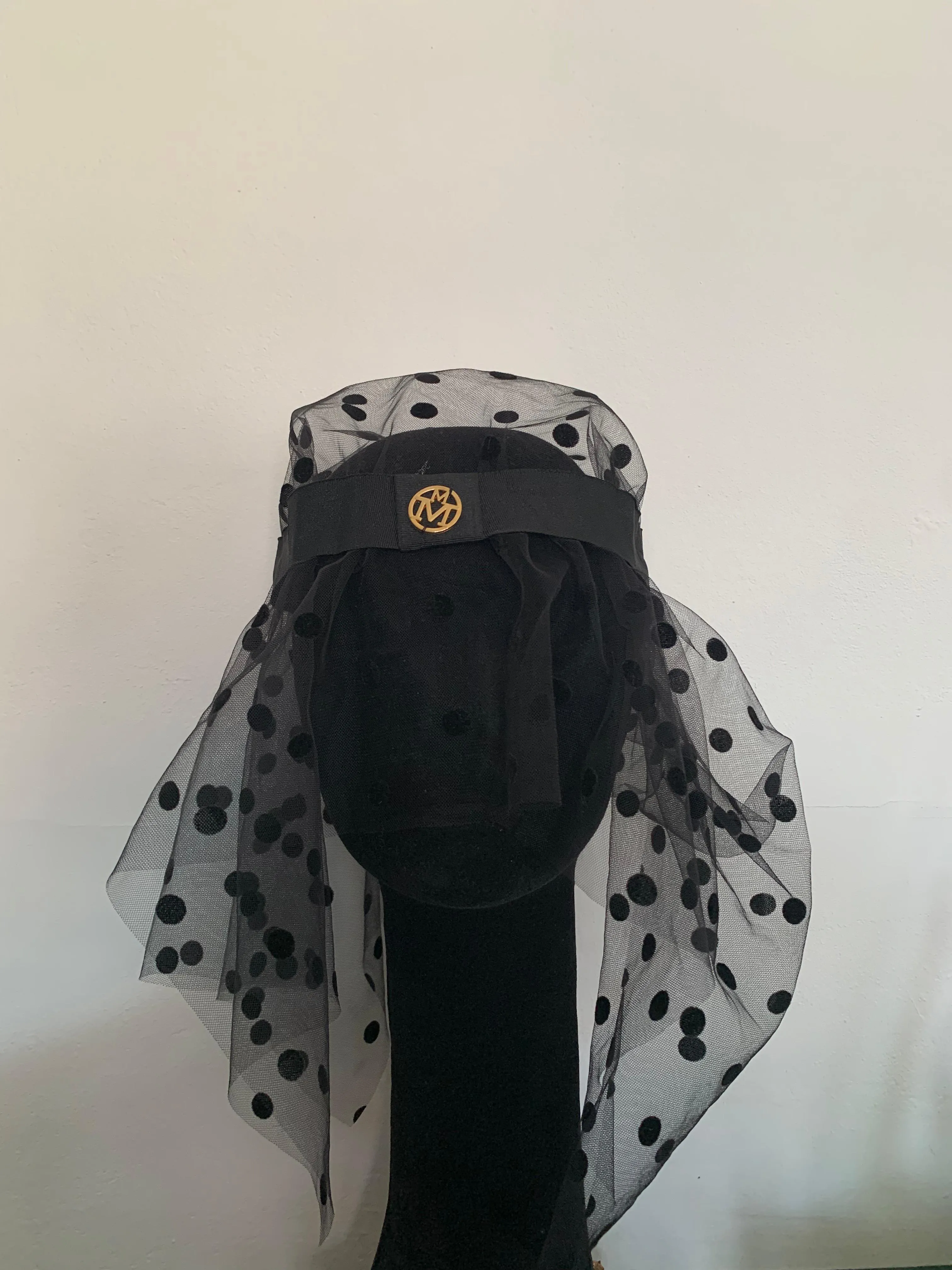 Black Polkadot Tulle Hat 