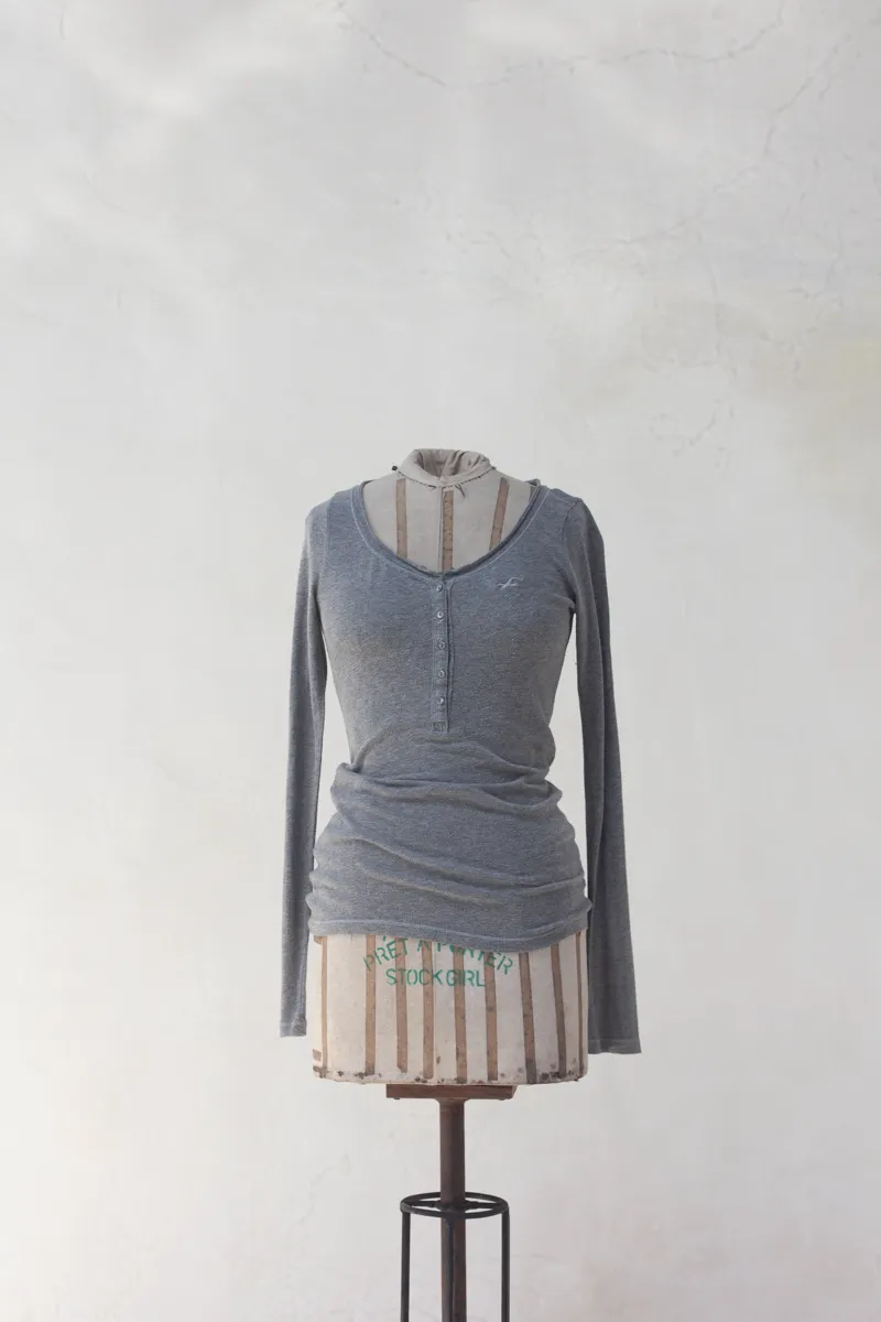 Grey Round Neck Top with Buttons