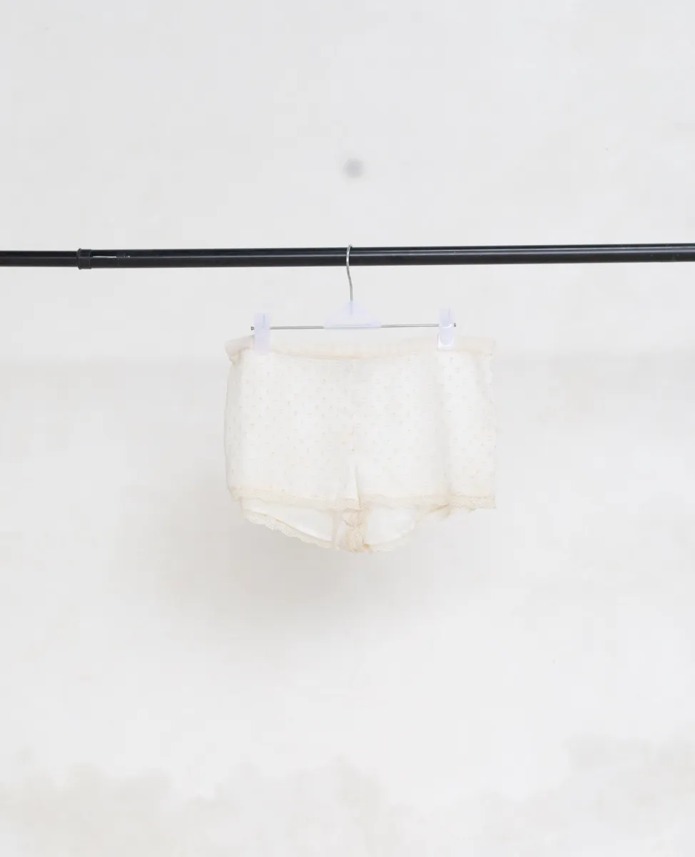 Cream Cotton and Lace Shorts